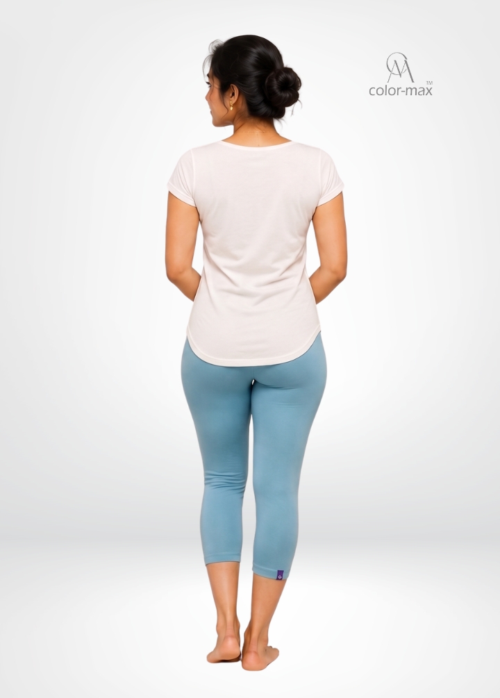 SKY BLUE - Premium Cotton Lycra Capri Leggings - Hover